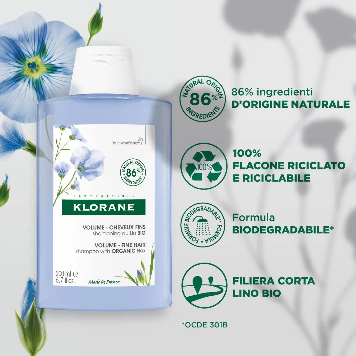 Klorane Shampoo al Lino Volumizzante 200 ml Capelli Sottili
