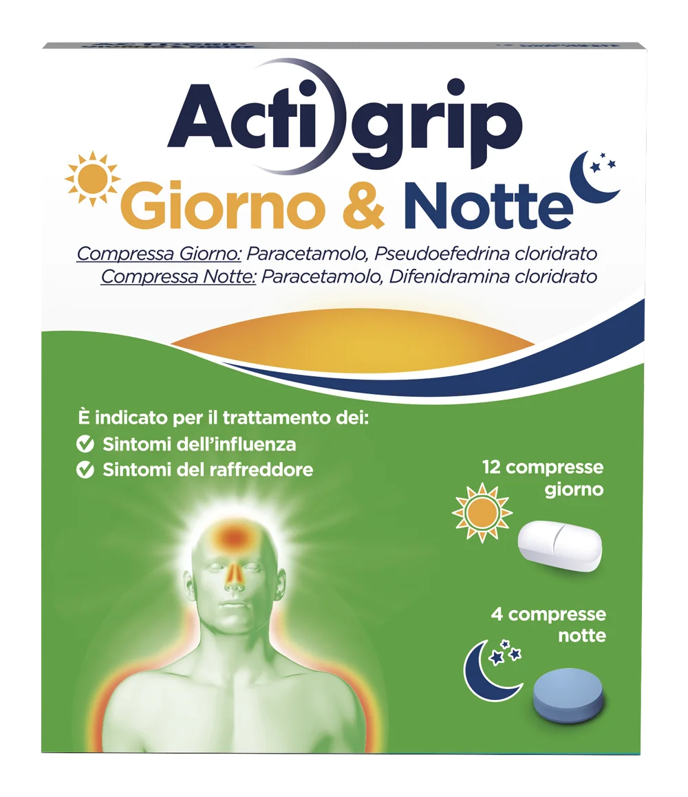 Actigrip Giorno E Notte 12+4 Compresse Raffreddore e Influenza
