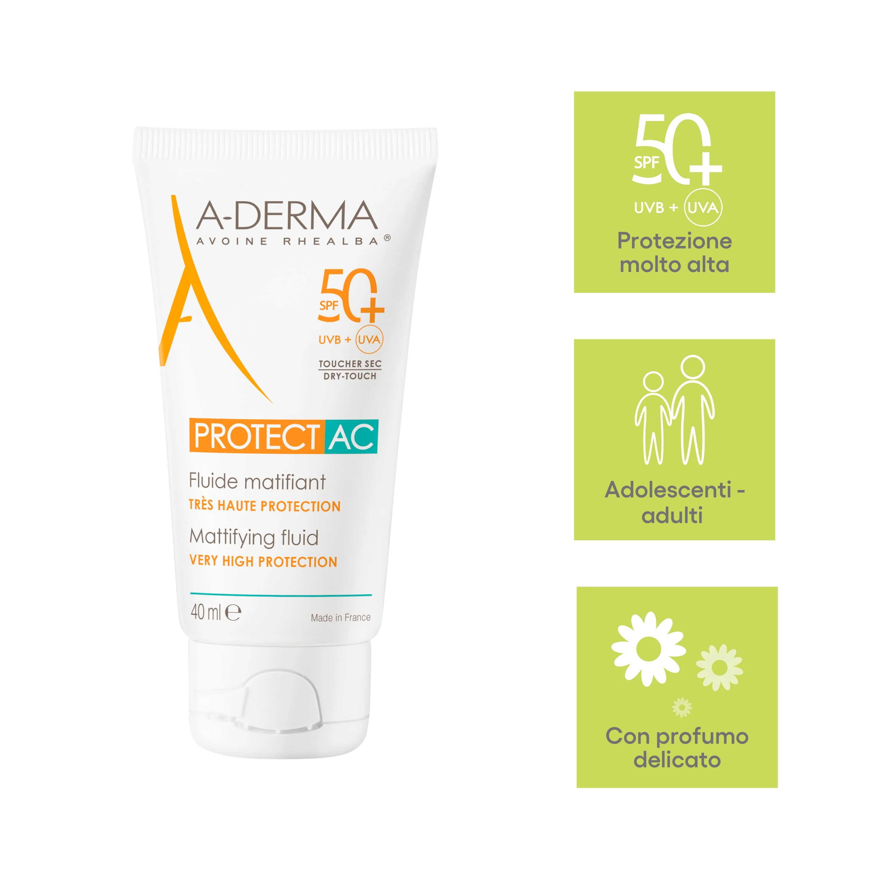 Aderma A-D Protect Ac Fluido Mat 50+ 40 Ml Protezione Pelle