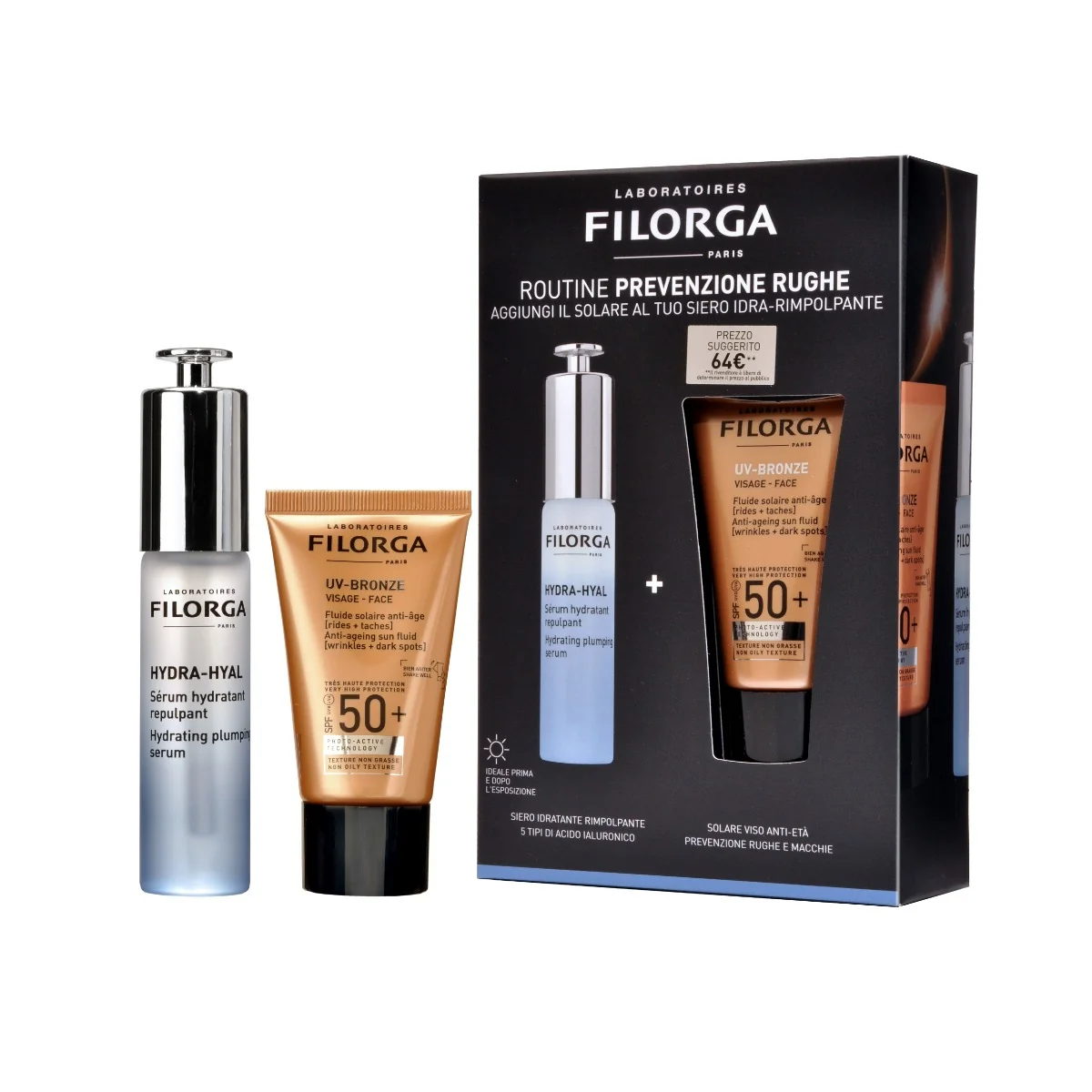 Filorga Cofanetto Prevenzione Rughe: Siero Hydra-Hyal E Protezione Solare 50+