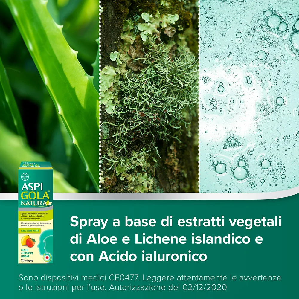 Aspi Gola Natura Spray Albicocca-Limone 20ml Mal di Gola e Tosse