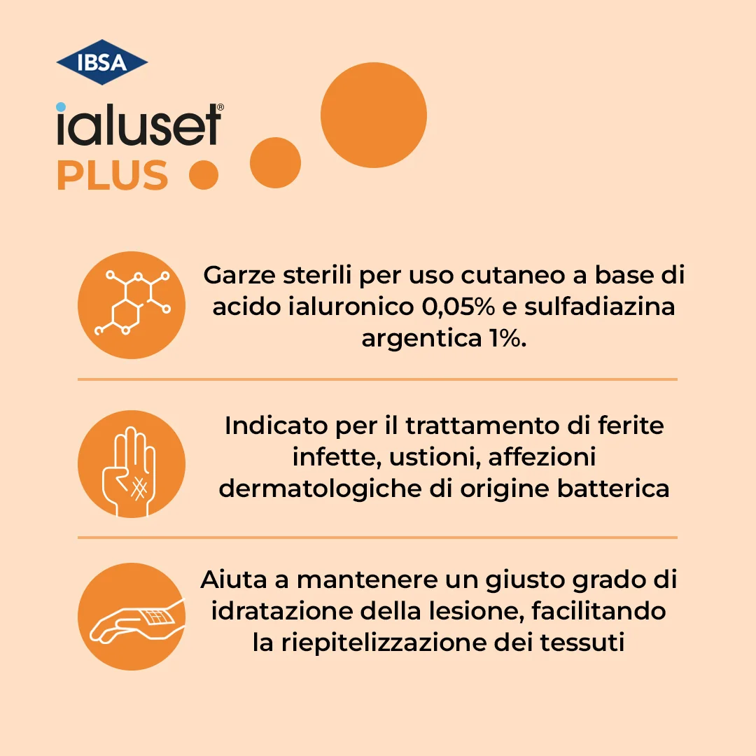 Ialuset Plus Garze Impregnate Sterili per Ferite Infette e Ustioni 10x10 cm 10 Pezzi