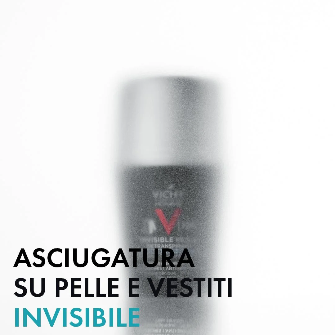Vichy Homme Deodorante Roll-On Invisibile 72H, 50 Ml Freschezza Duratura