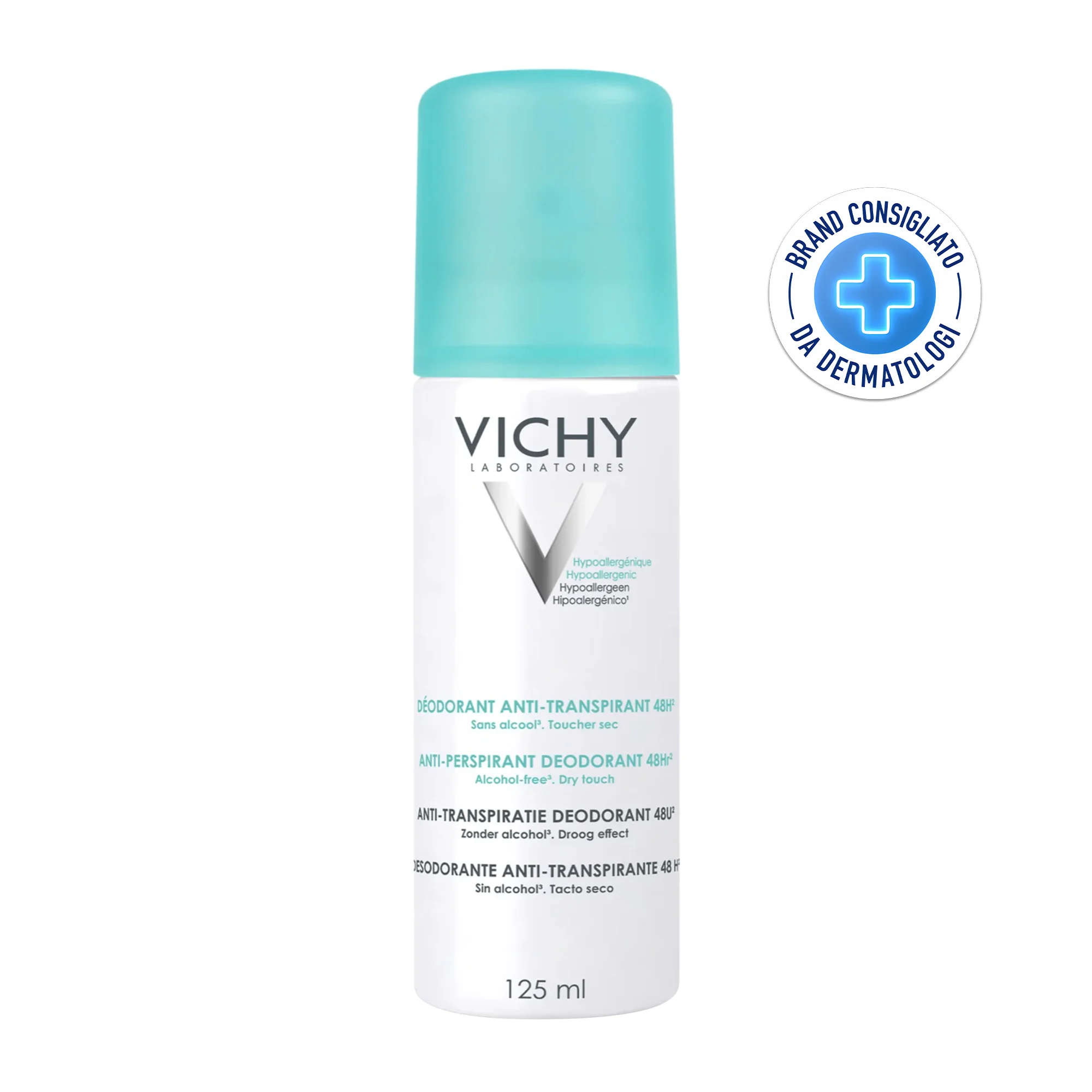 Vichy Deodorante Antitraspirante 48H, 125 Ml Per tutti i tipi di pelle