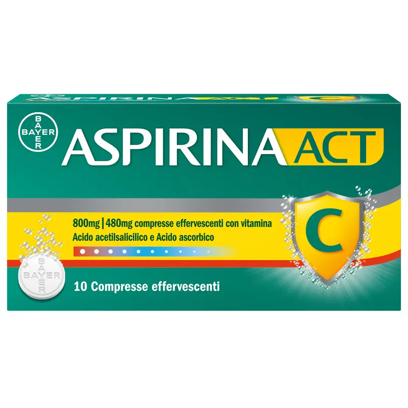 ASPIRINA ACT 10 COMPRESSE EFFERVESCENTI 800 + 480 MG