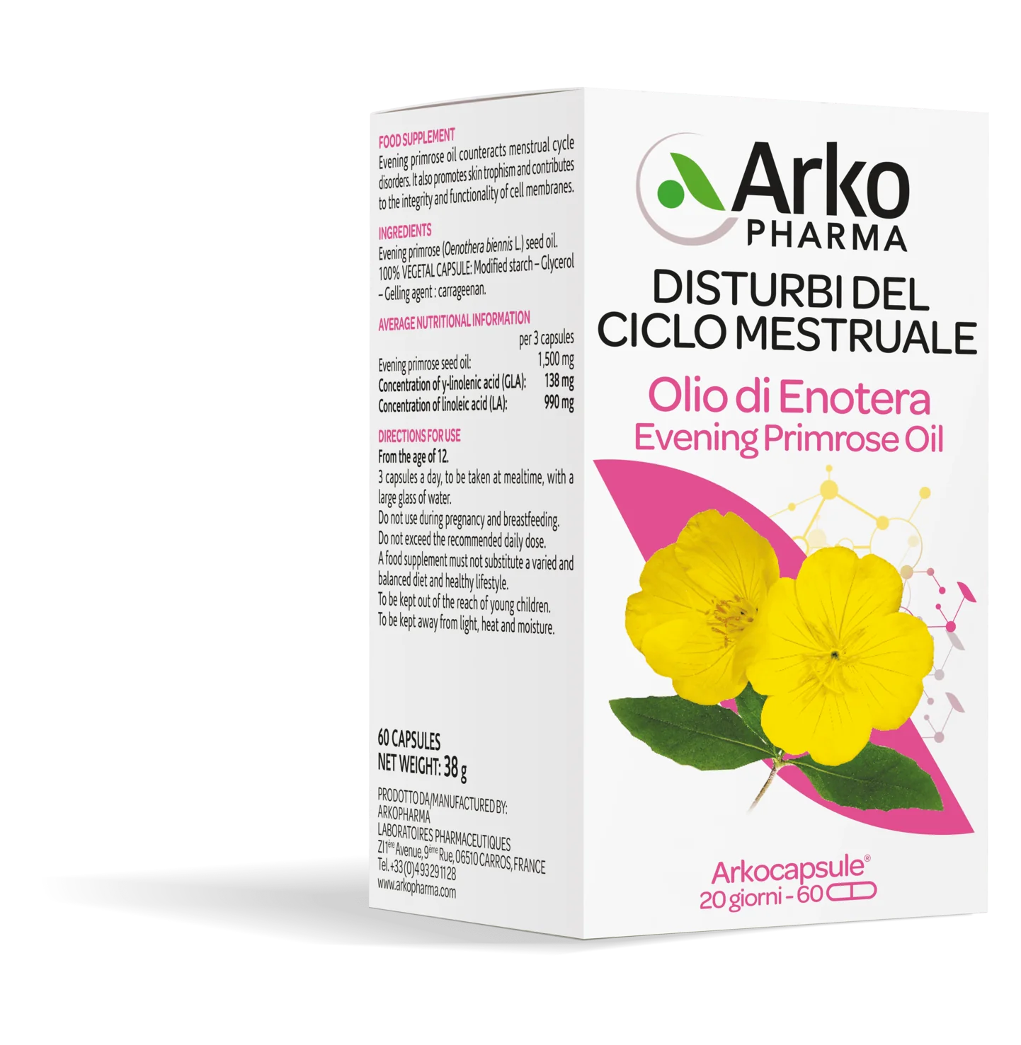 Arkopharma Olio Enotera 60 Capsule Integratore Ciclo Mestruale