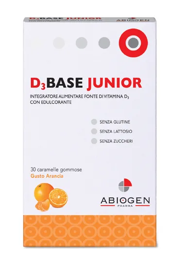 D3 Base Junior Arancia 30 Caramelle Gommose Gusto Arancia - Integratore Vitamina D3