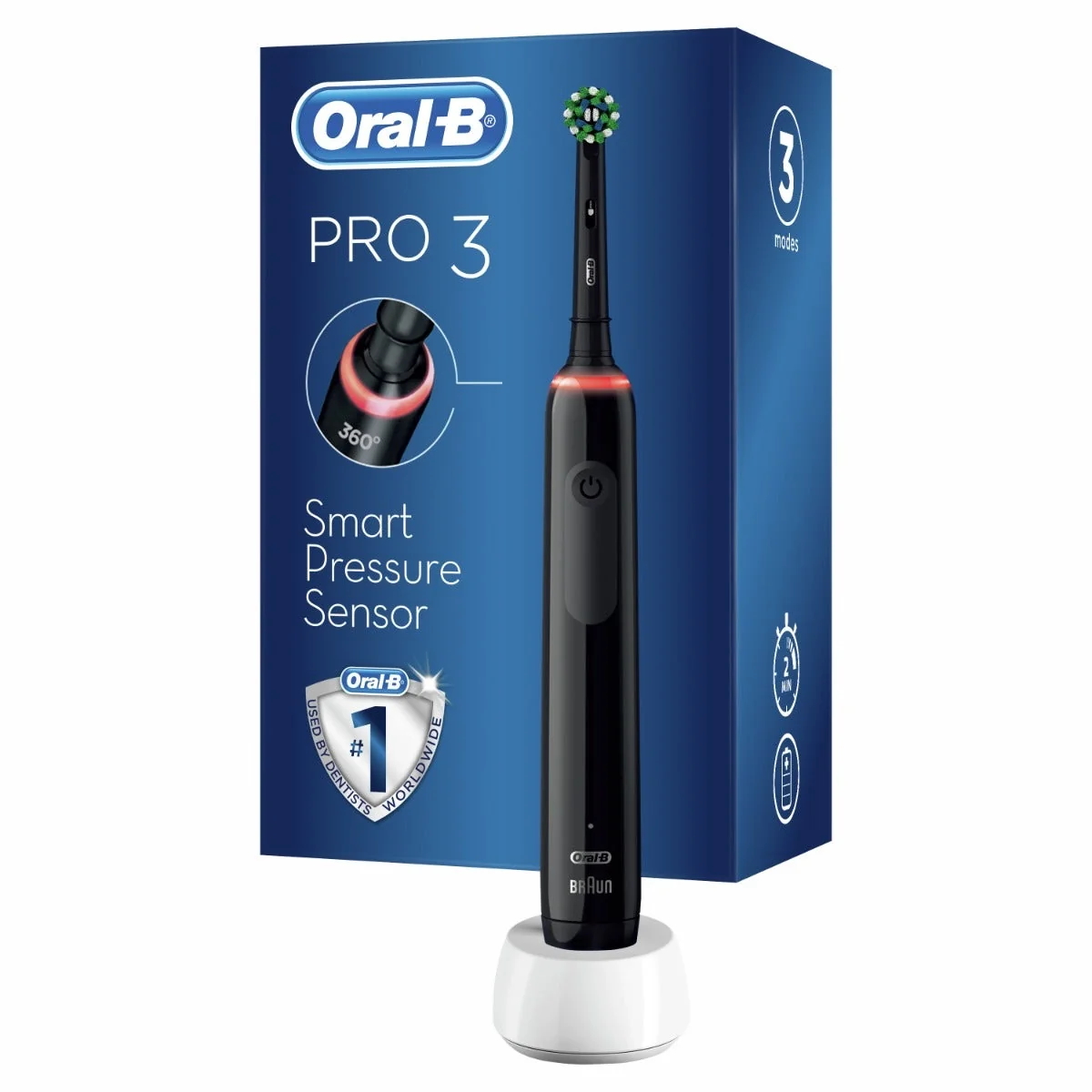 Oral-B Pro 3 Black Crossaction + 1 Testina Spazzolino Elettrico Con Sensore Di Pressione Dello Spazzolamento