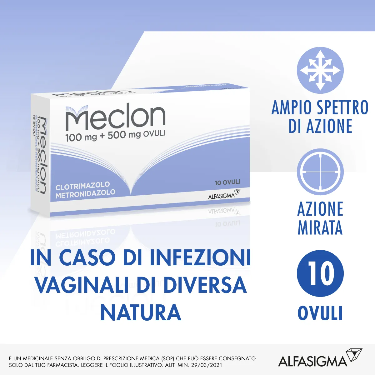 Meclon 100 + 500 mg 10 Ovuli Vaginali Per Infezioni Vaginali