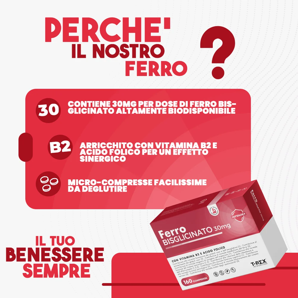 T-Rex Ferro Bisglicinato 30 mg 160 Compresse Metabolismo Ematopoietico