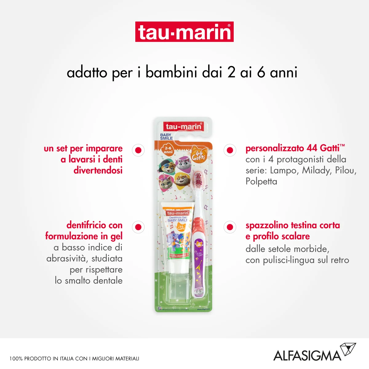 Tau-Marin Baby Smile Dentifricio Gel + Spazzolino 2-6 Anni Edizione Limitata 44 Gatti