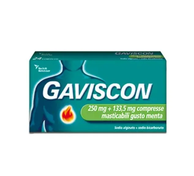 Gaviscon Compresse Masticabili Aroma Menta 250 mg + 133,5 mg 48 Compresse Sollievo Sintomi Bruciore Di Stomaco