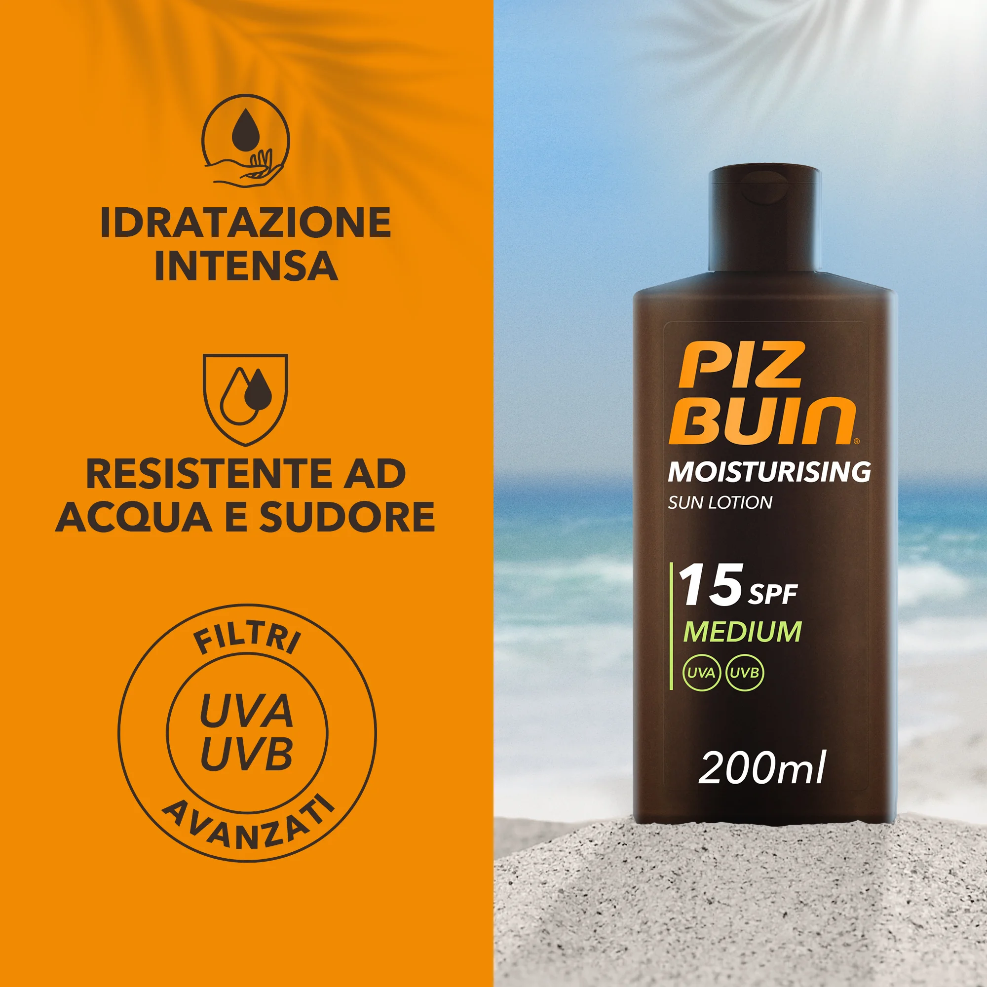 PIZ BUIN Lozione Solare Idratante SPF 15 200 ml Filtro Solare UVA/UVB