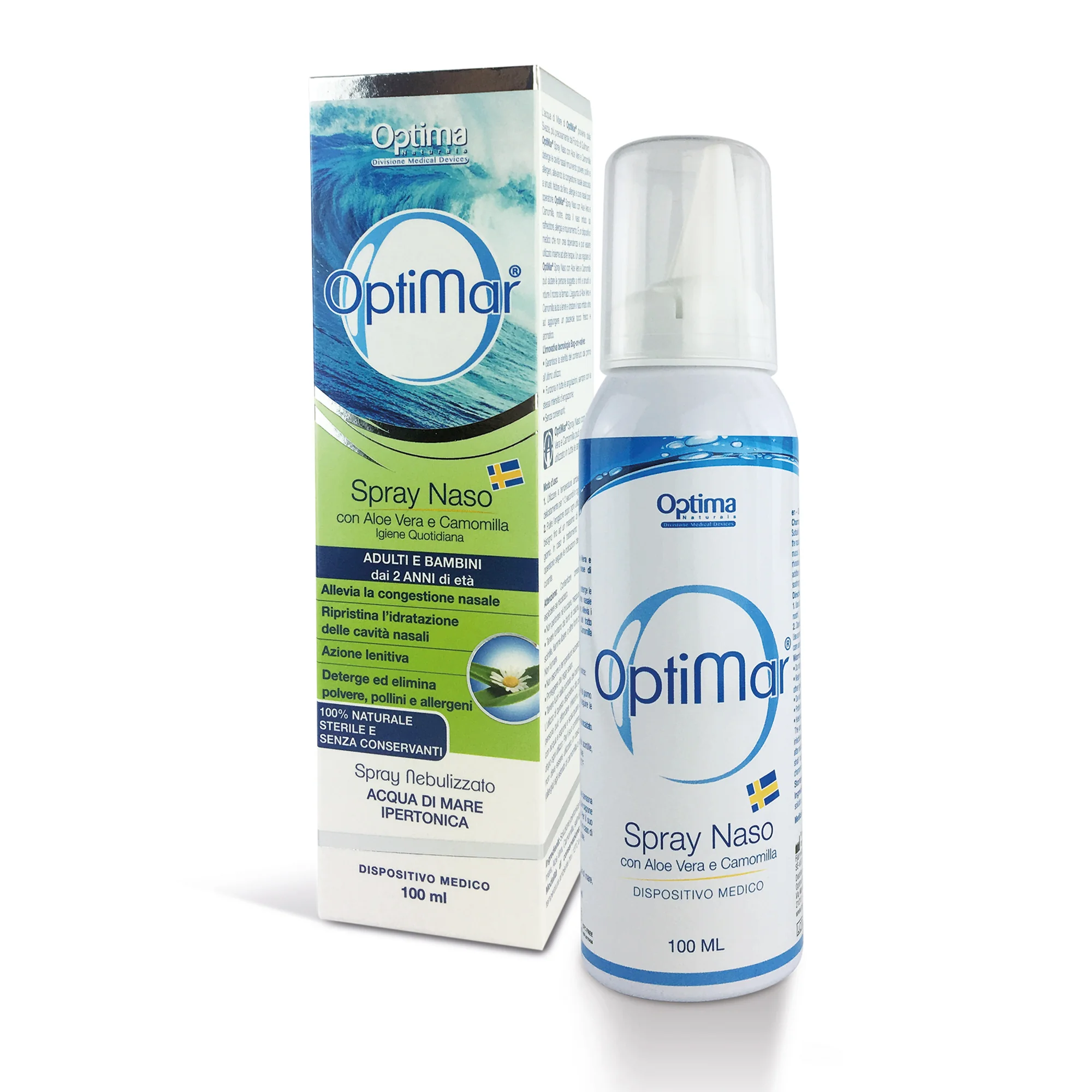 Optimar Spray Naso Con Aloe Vera e Camomilla 100 ml Soluzione Ipertonica Decongestionante