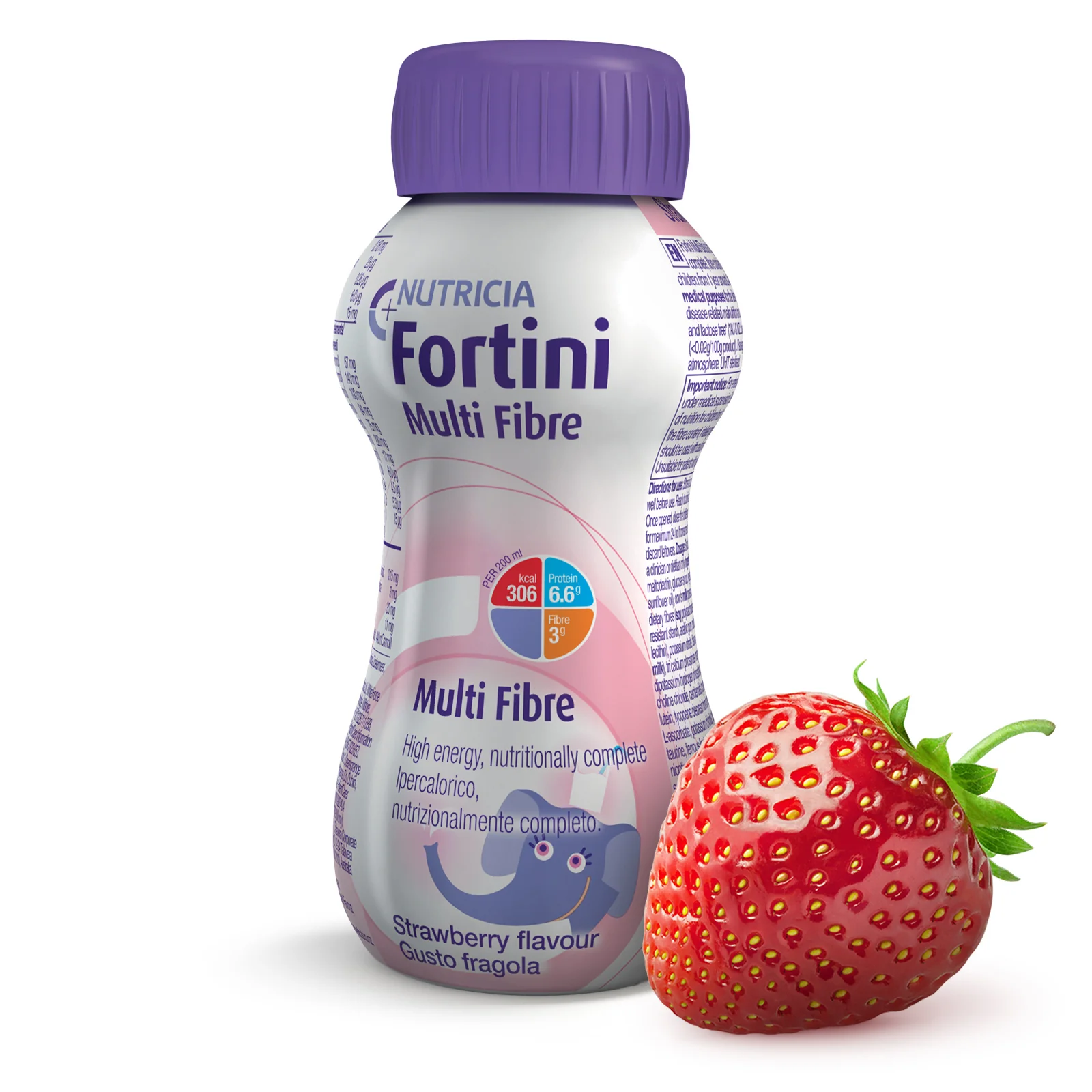 Nutricia Fortini Multi Fibre, Fragola, 4x200ml Integratore Ipercalorico Nutrizionalmente Completo