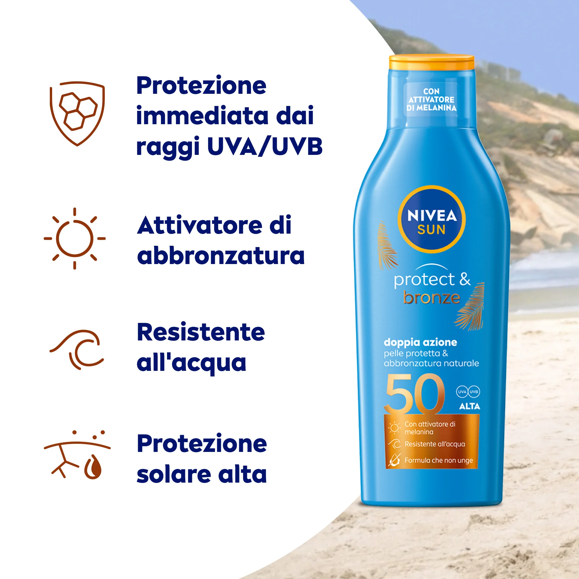 Nivea Sun Protect & Bronze Latte Fp50 Protezione solare doppia azione