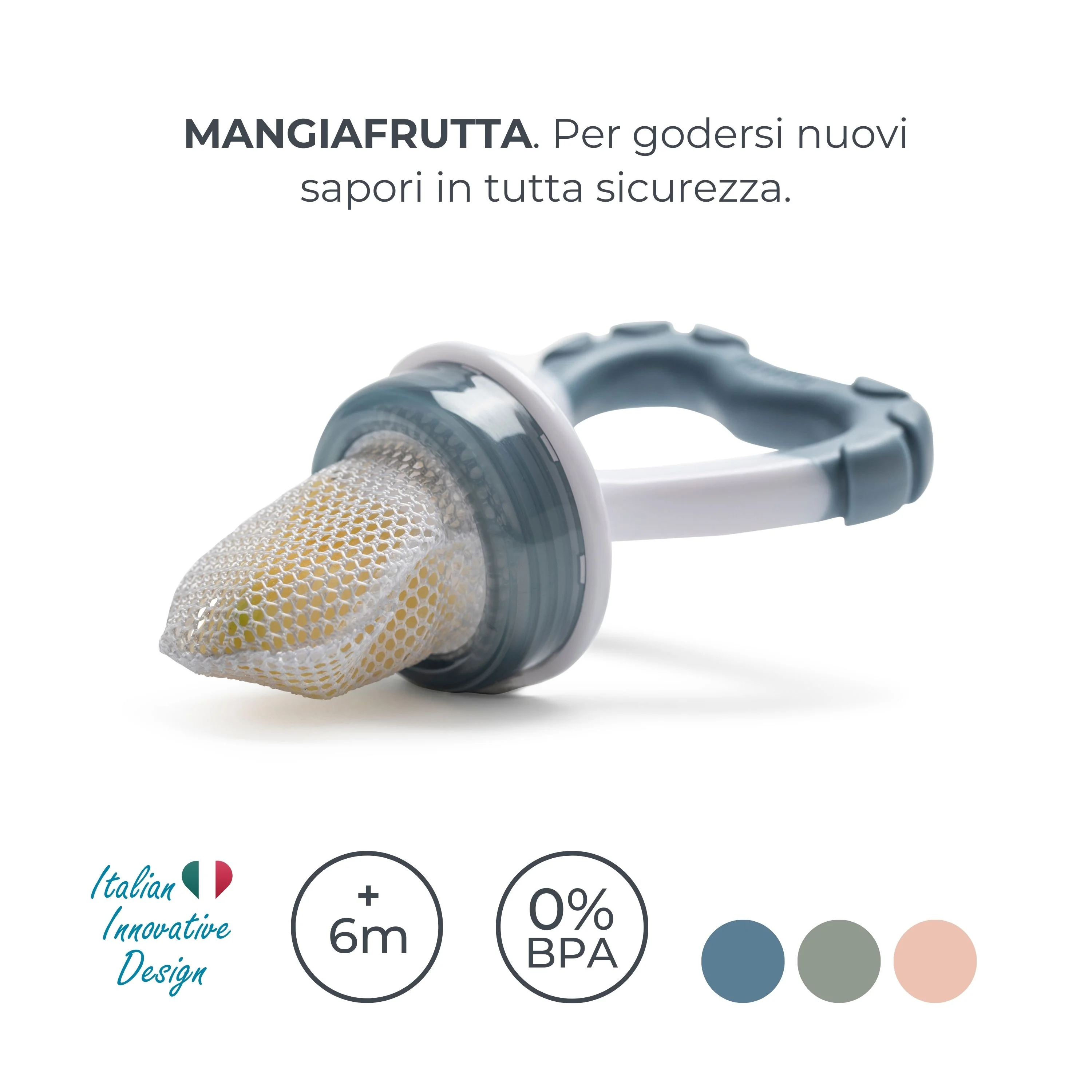 Nuvita Flavorillo YUM&GUM Mangiafrutta e Massaggiagengive 2 In 1 Sage Green Dai 6 Mesi