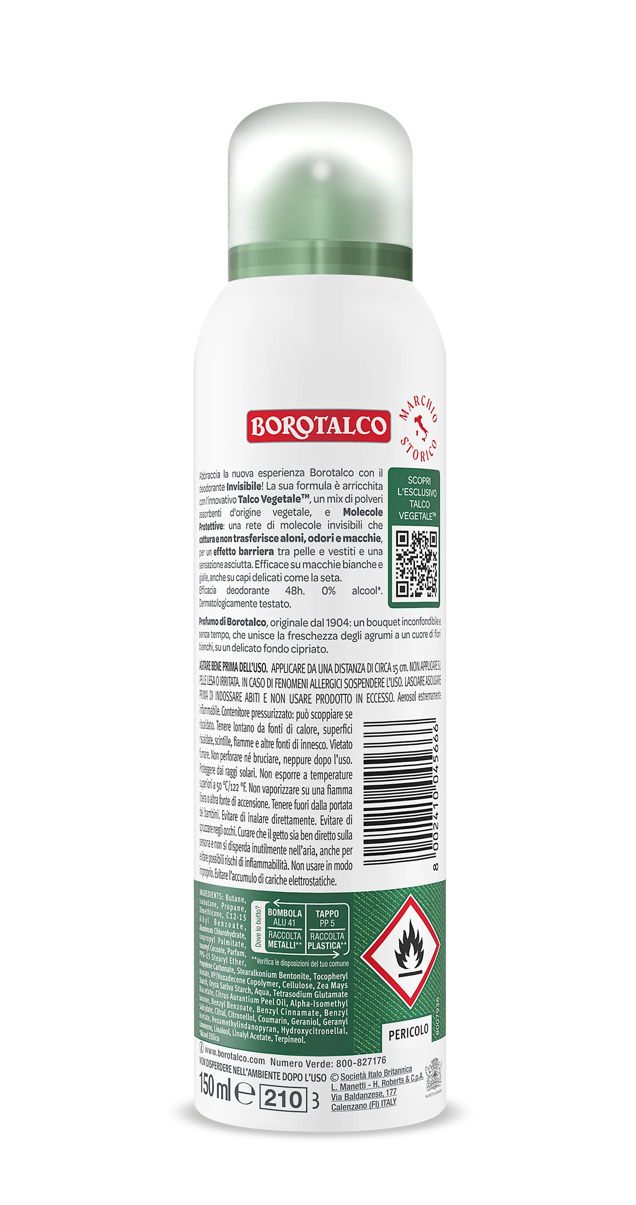 Borotalco Deo Spray Invisibile Verde 150 ml Deodorante 48h