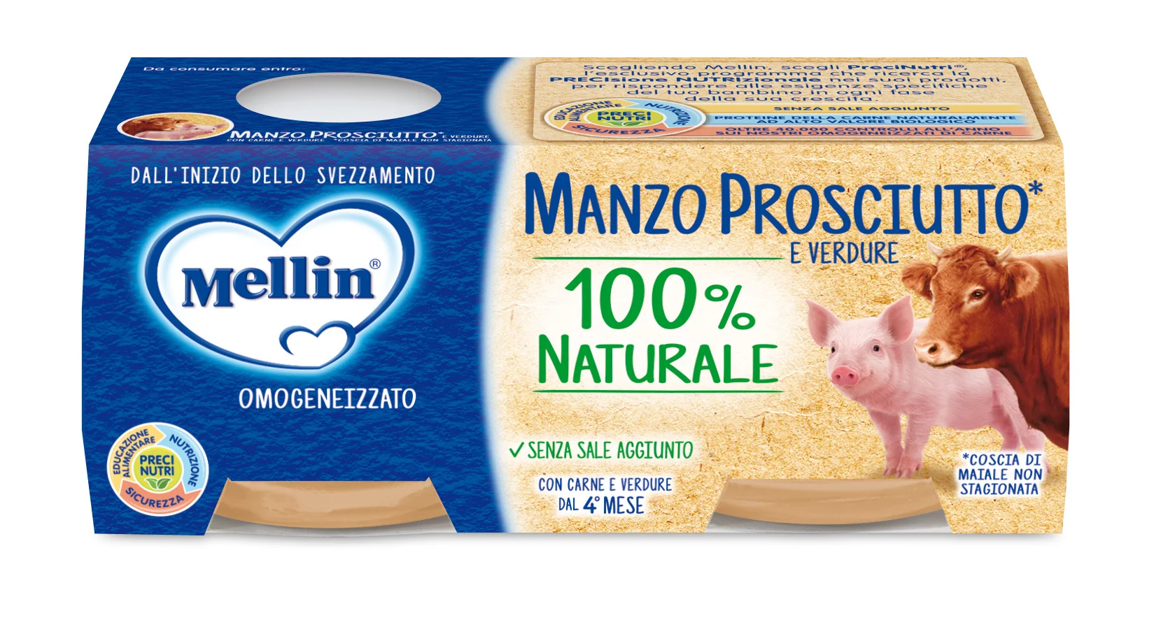 Mellin OMOGENEIZZATO Di Manzo E Prosciutto 2 X 80 G Dal 4° Mese Compiuto