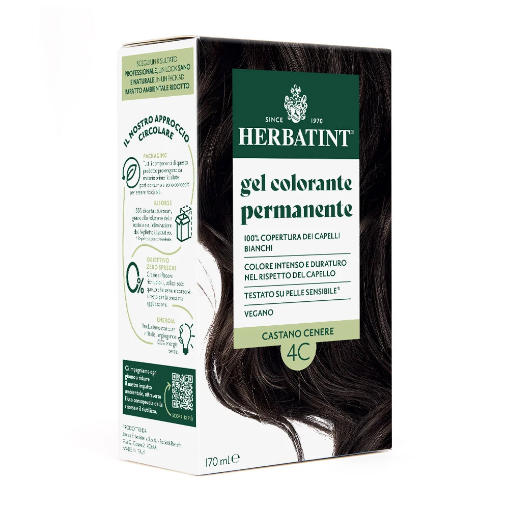 Herbatint Gel Colorante Permanente 4C Castano Cenere 170 Ml Colore Intenso e Duraturo