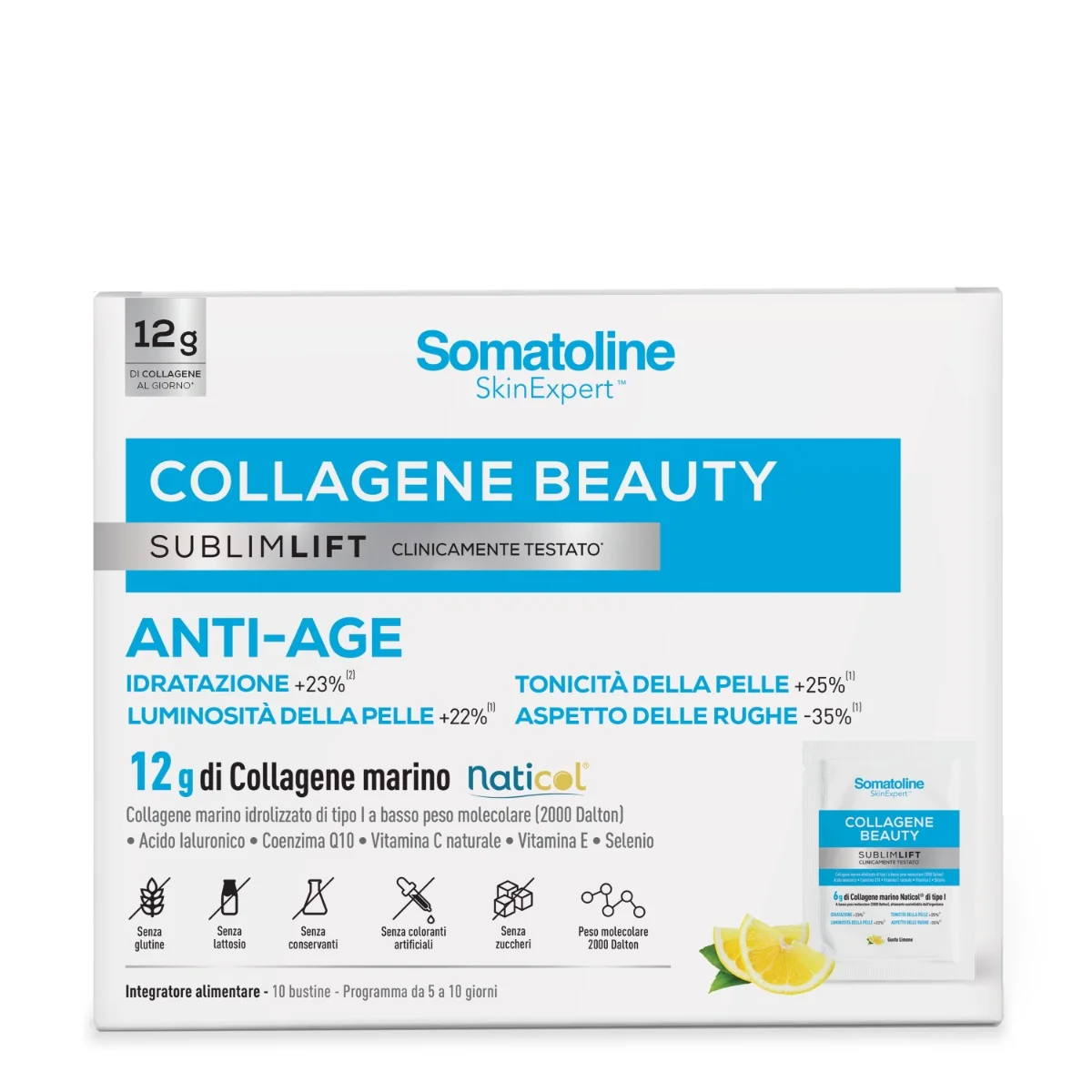 Somatoline Collagene Beauty Sublimlift 10 Bustine Gusto Limone Senza Glutine Senza Lattosio Senza Glutine
