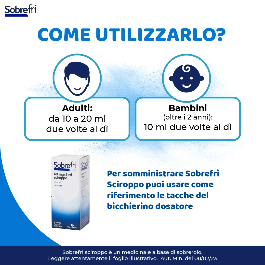 Sobrefri Sciroppo Mucolitico Tosse Grassa Senza Zucchero 2 Anni+ 200 Ml