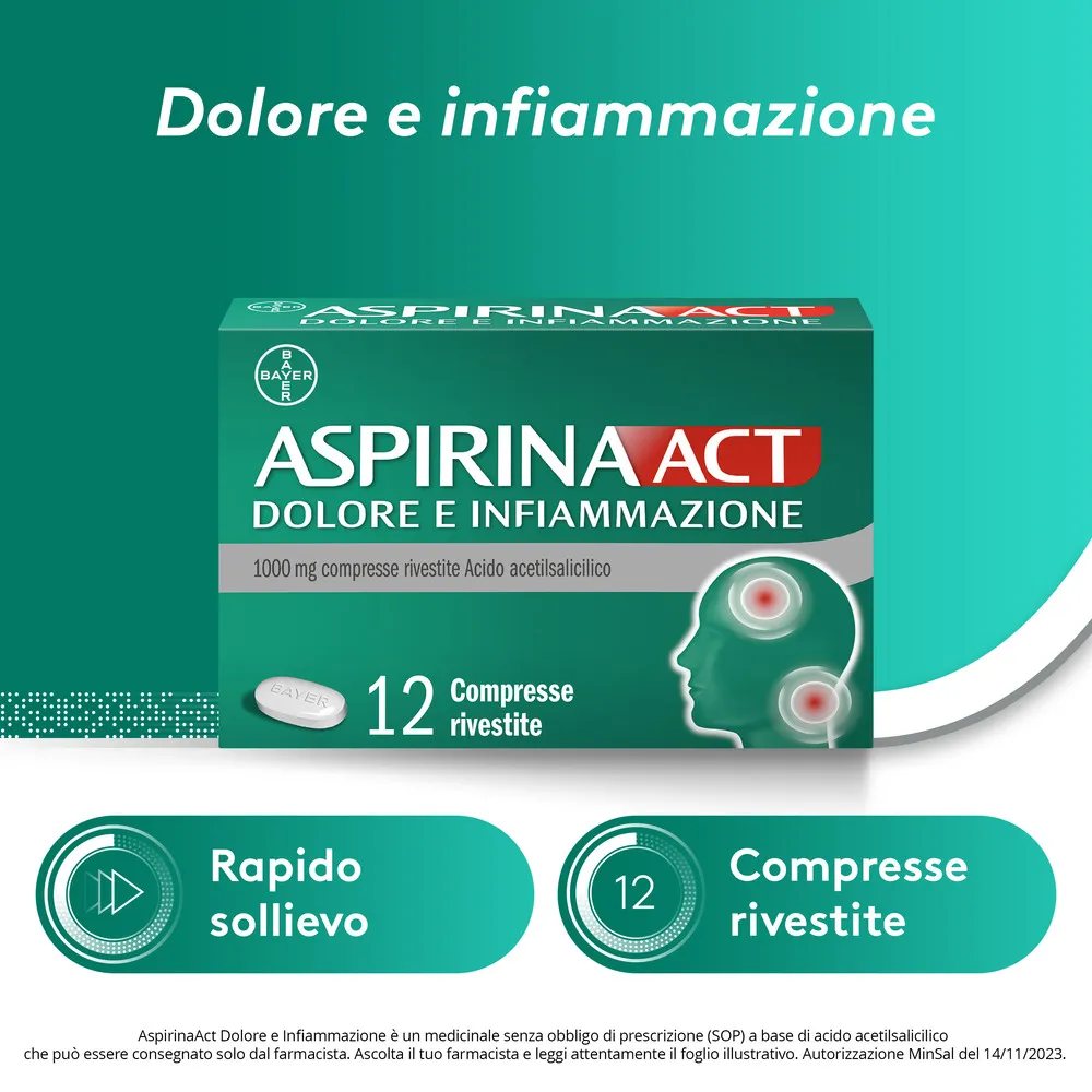 AspirinaAct Dolore e Infiammazione 12 Compresse Antidolorifico