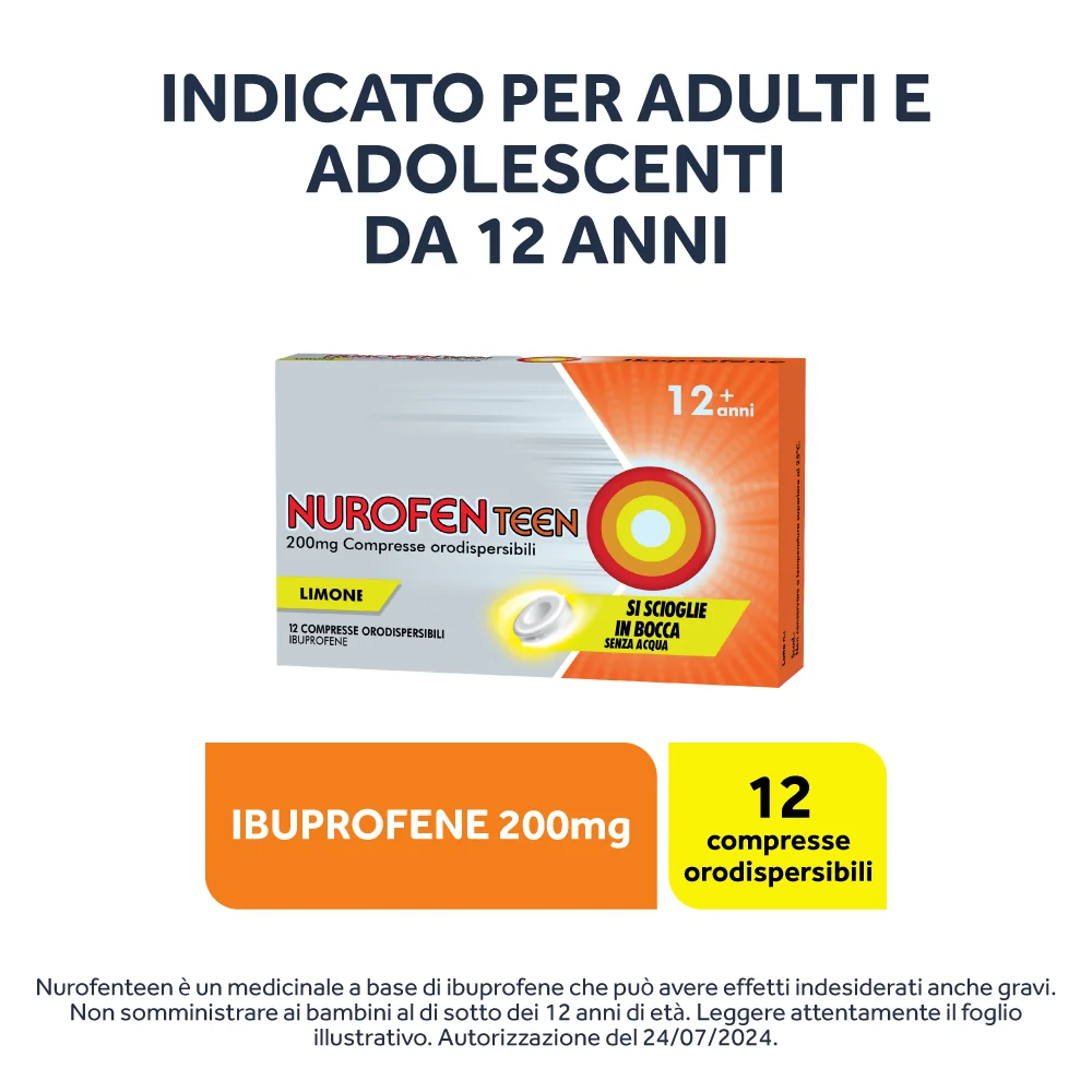 Nurofenteen 200 mg Ibuprofene Analgesico Limone 12 Compresse Orodispersibili Ibuprofene Analgesico