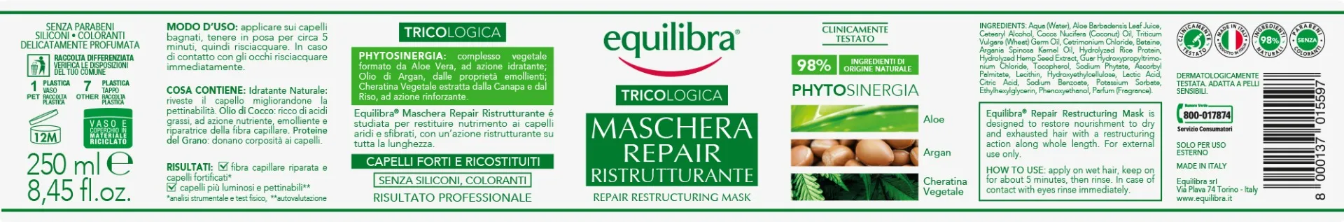 Equilibra Tricol Maschera Repair 250 Ml Maschera ristrutturante
