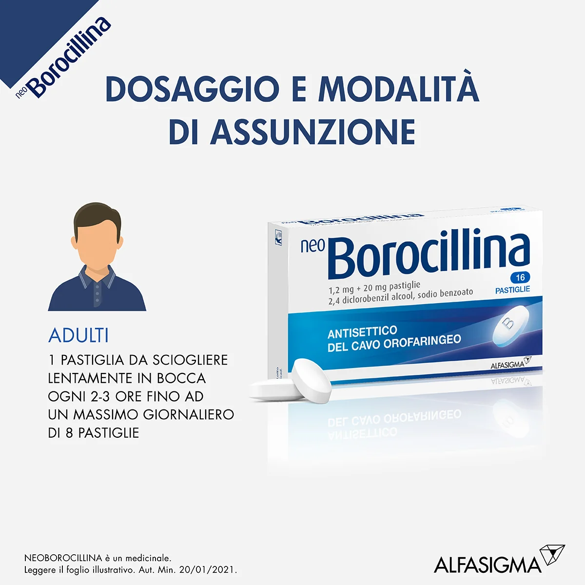 Neo Borocillina 1,2 mg + 20 mg 16 Pastiglie Antisettico Del Cavo Orofaringeo