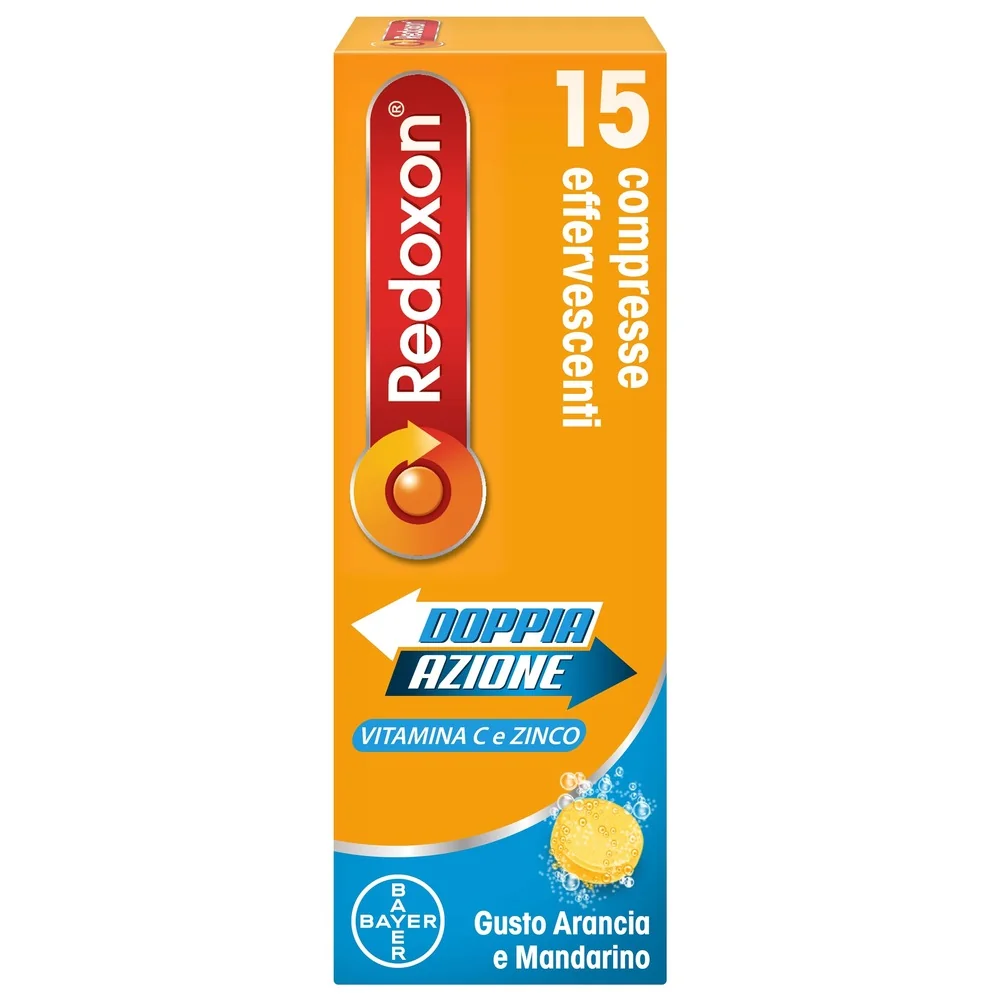 Redoxon Doppia Azione Gusto Arancia e Mandarino 15 Compresse Effervescenti Integratore di Vitamina C e Zinco
