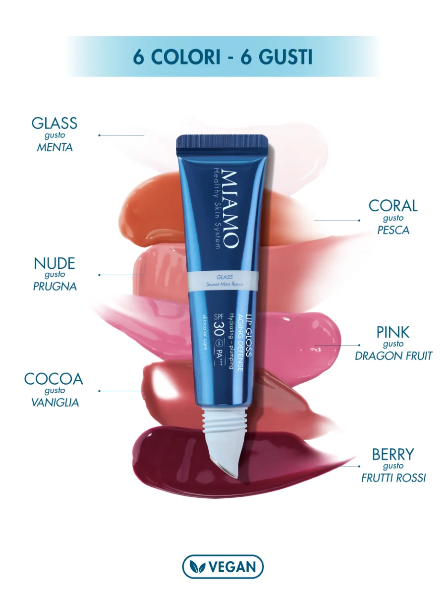 Miamo Skincolor Care Lip Gloss Aging Defense Spf 30+ Coral Peach Flavor 15 Ml