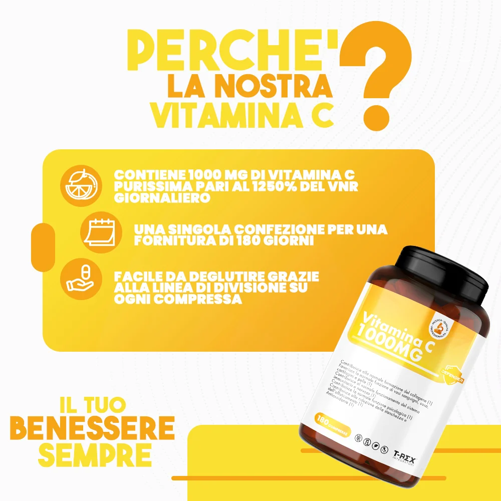 T-Rex Vitamina C 1000 180Cpr Stanchezza ed Affaticamento
