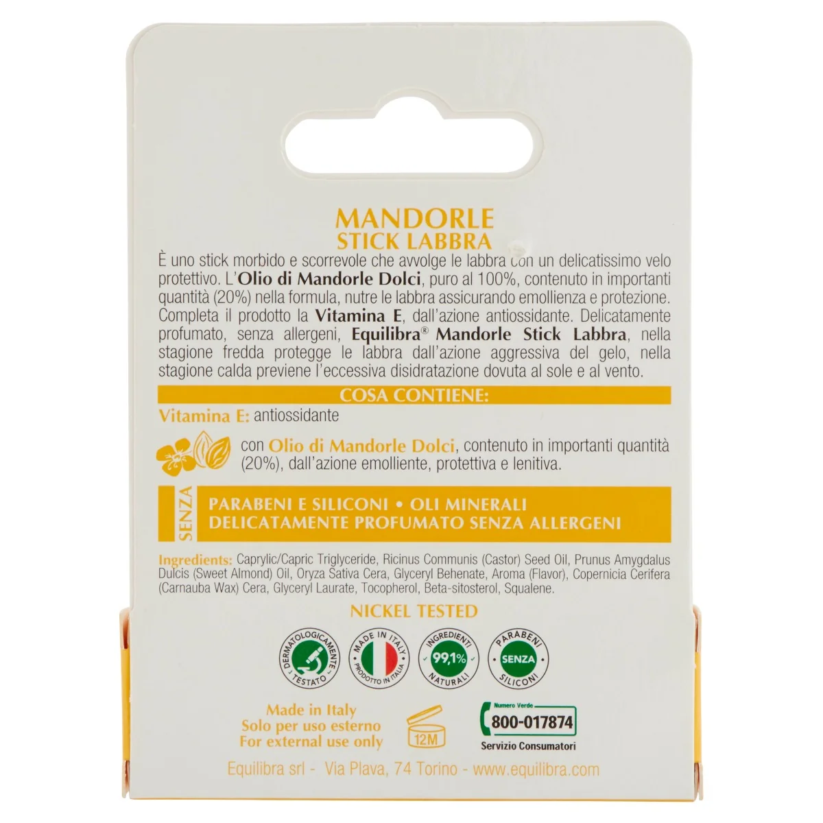 Equilibra Stick Labbra Mandorle 5,5 Ml Contro le Labbra Secche