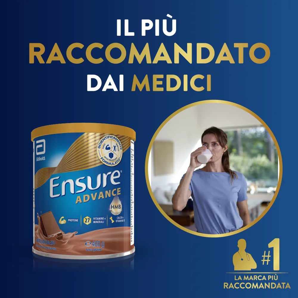 Ensure Advance 400 g Gusto Cioccolato Integratore Alimentare Proteico e Multivitaminico con HMB Formato polvere