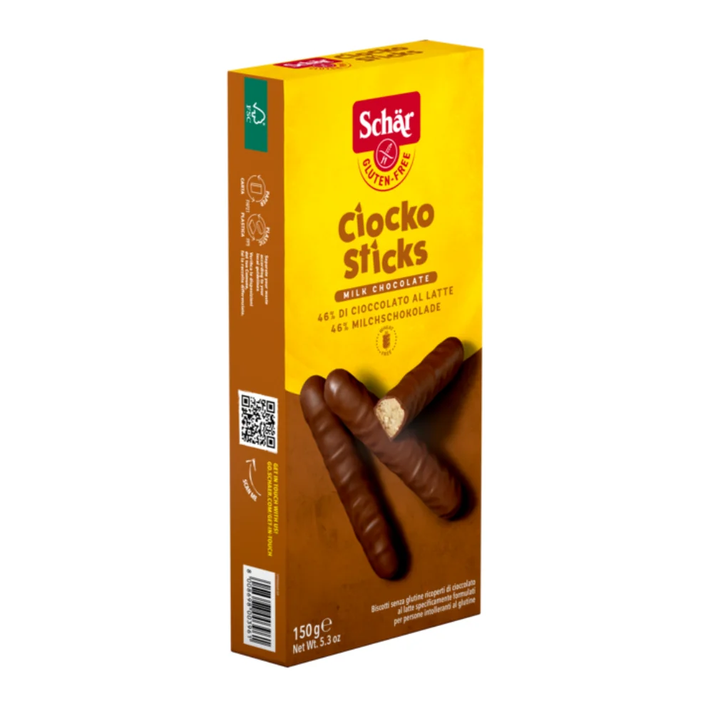 Schar Ciocko Sticks Biscotti Senza Glutine Ricoperti di Cioccolato al Latte 150 g Senza Glutine