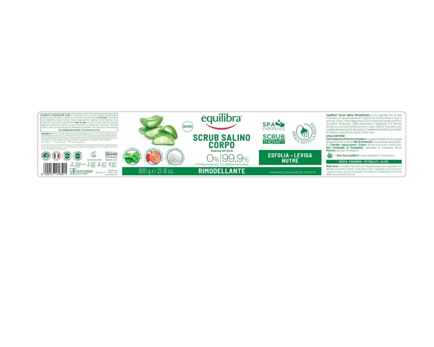 Equilibra Scrub Salino Rimodellante 600 G Esfolia, Leviga e Nutre