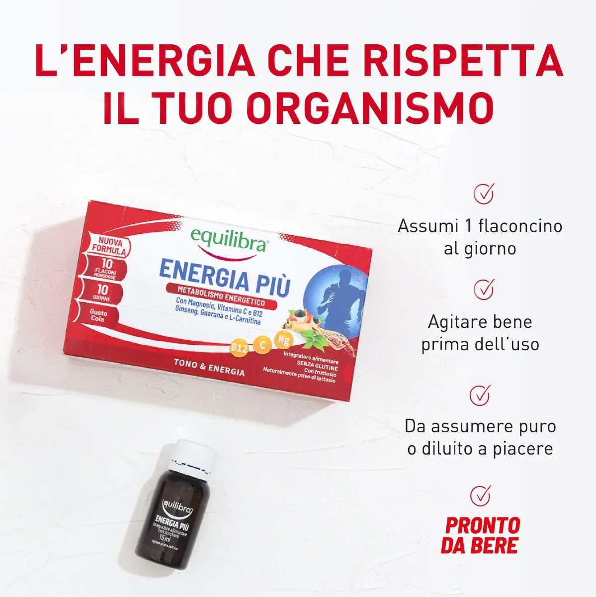 Equilibra Energia Più 10 Flaconcini Integratore di Vitamine e Minerali