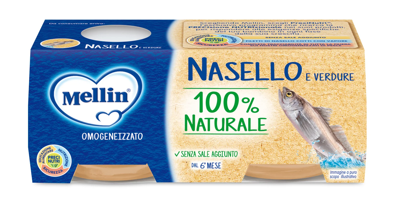 Mellin OMOGENEIZZATO Di Nasello 2 X 80 G 100% naturale