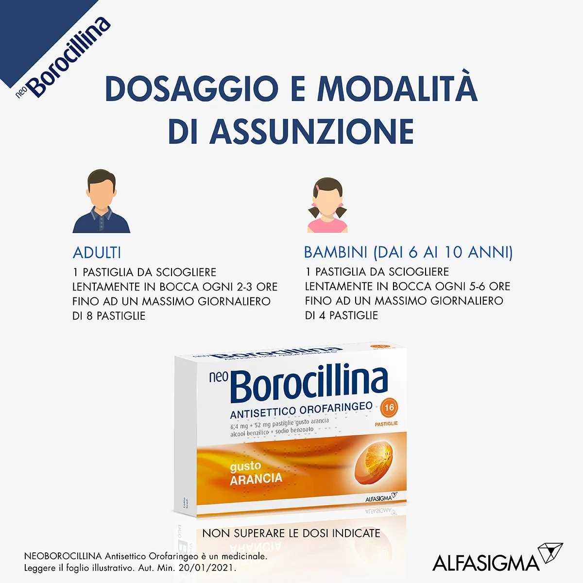 Neo Borocillina Antisettico Orofaringeo 6,4mg + 52mg Arancia 16 Pastiglie