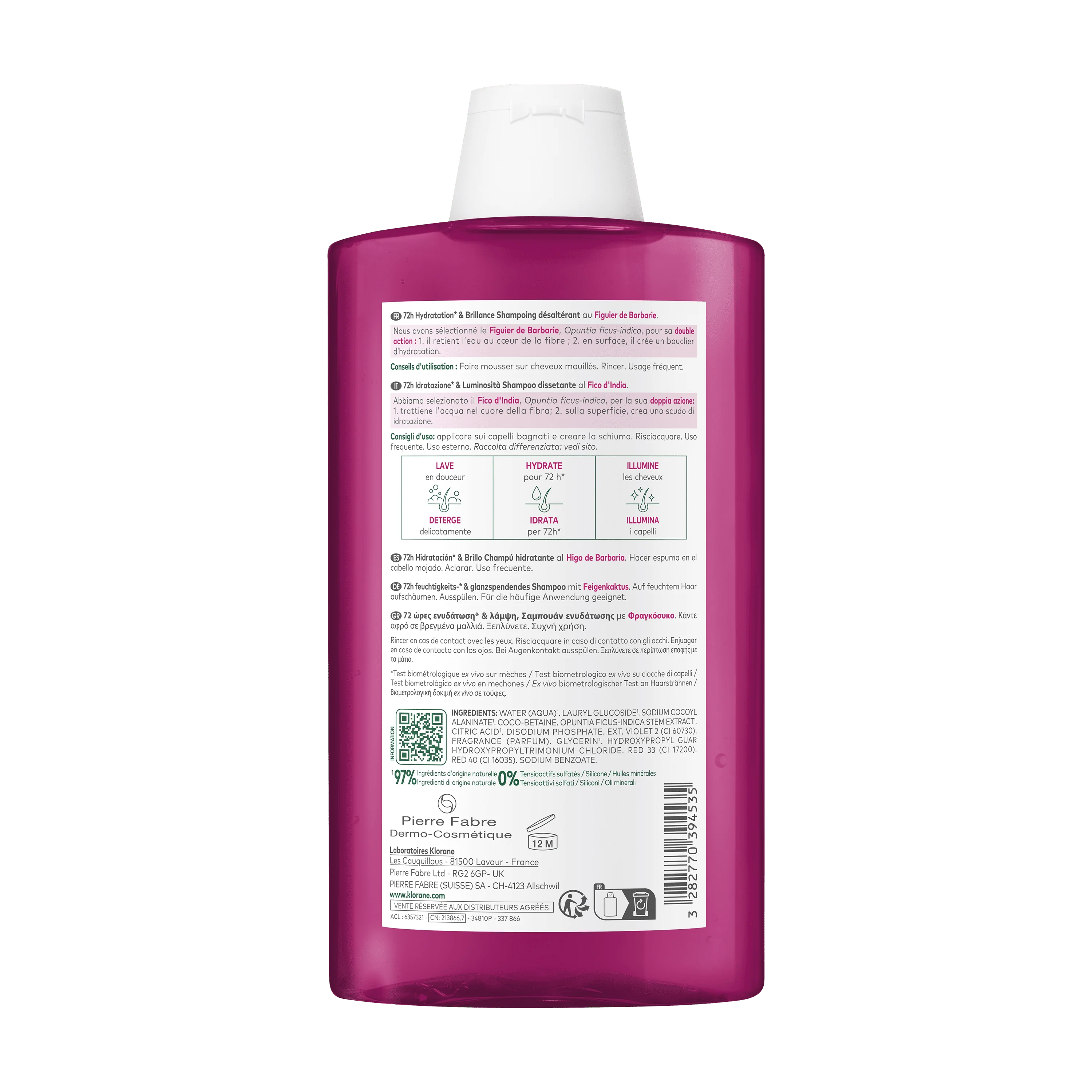Klorane Shampoo idratante e illuminante Fico d’India 400 ml Idratante e illuminante