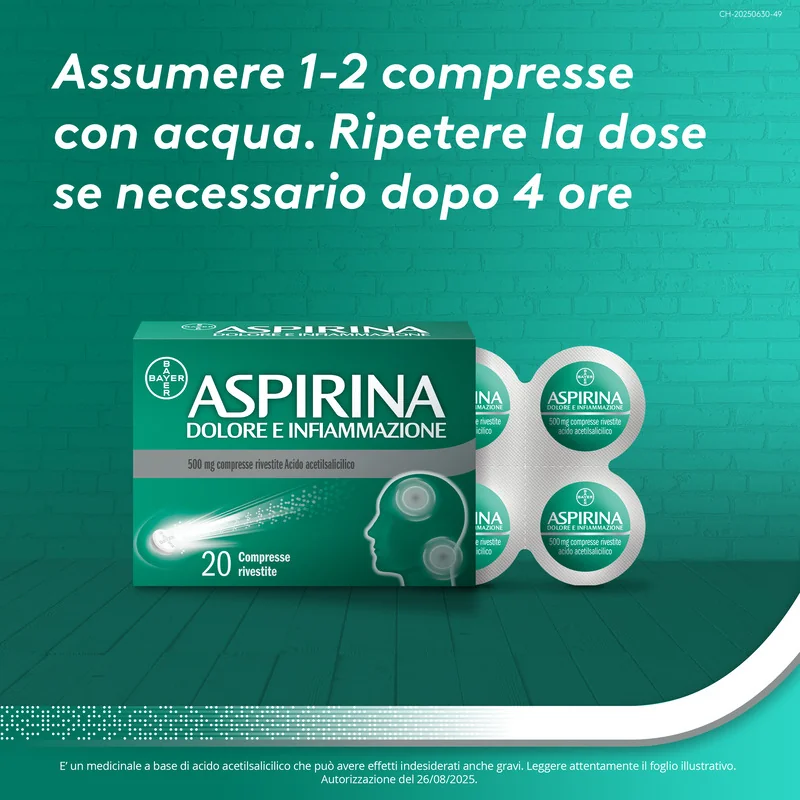 Aspirina Dolore e Infiammazione 20 Compresse Antidolorifico