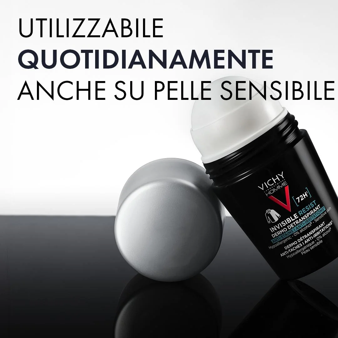 Vichy Homme Deodorante Roll-On Invisibile 72H, 50 Ml Freschezza Duratura