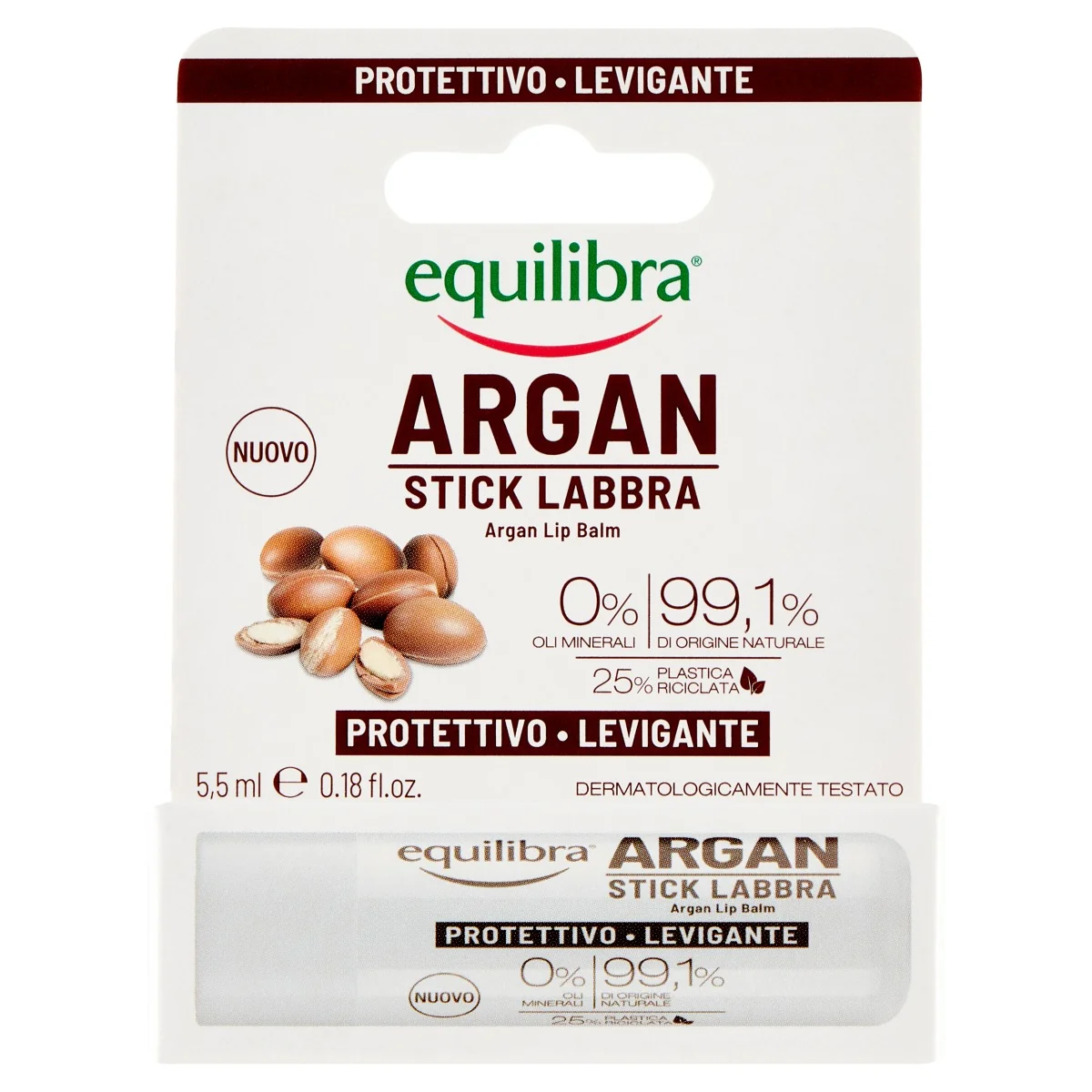 Equilibra Stick Labbra Argan 5,5 Ml Protegge le  Labbra da Vento Gelo e Caldo