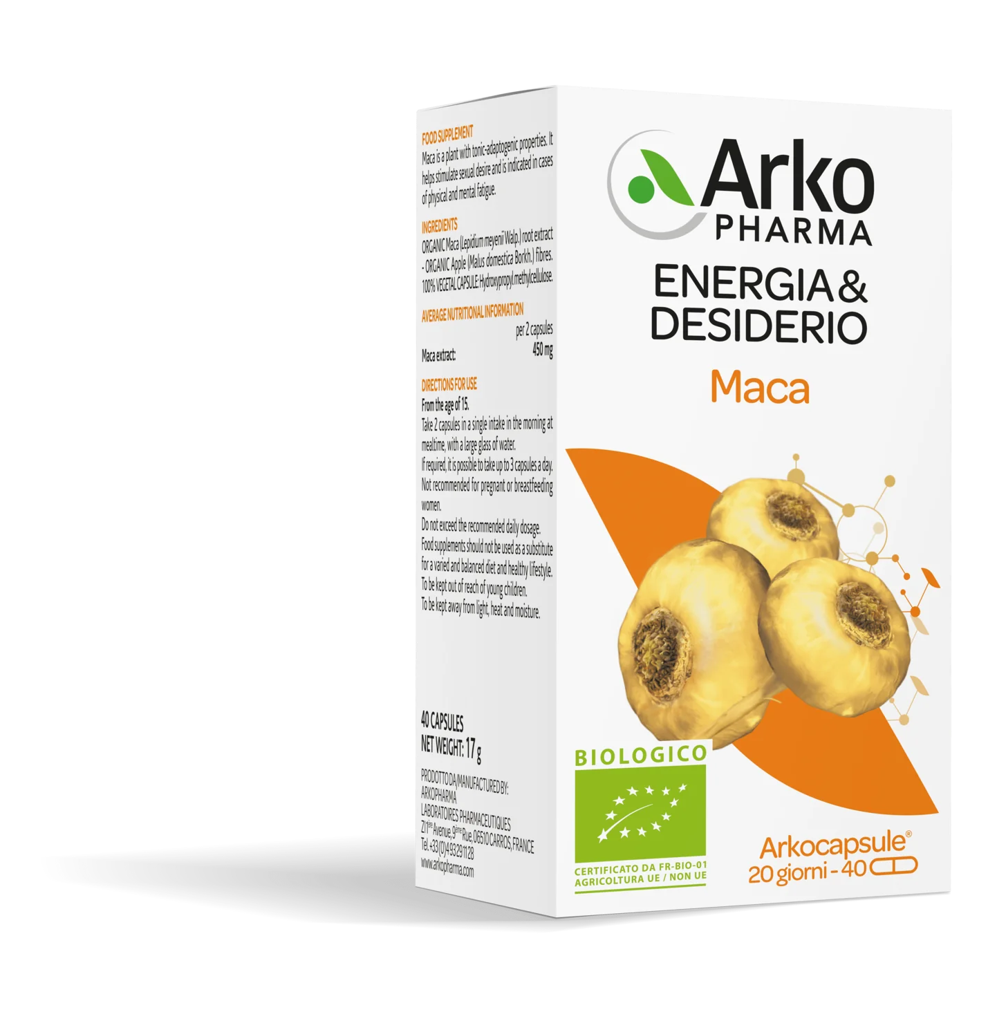 Arkopharma Maca Bio 40 Capsule Integratore Tonico Adattogeno