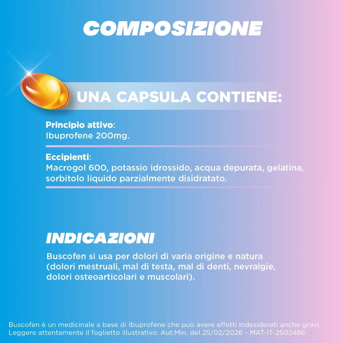 Buscofen 200 mg Ibuprofene 12 Capsule Molli Analgesico