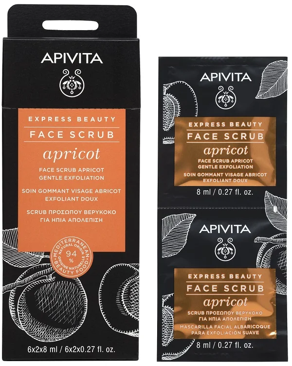 Apivita Express Beauty Face Scrub Apricot Gentle Exfoliation 2 Maschere Scrub X 8 Ml
