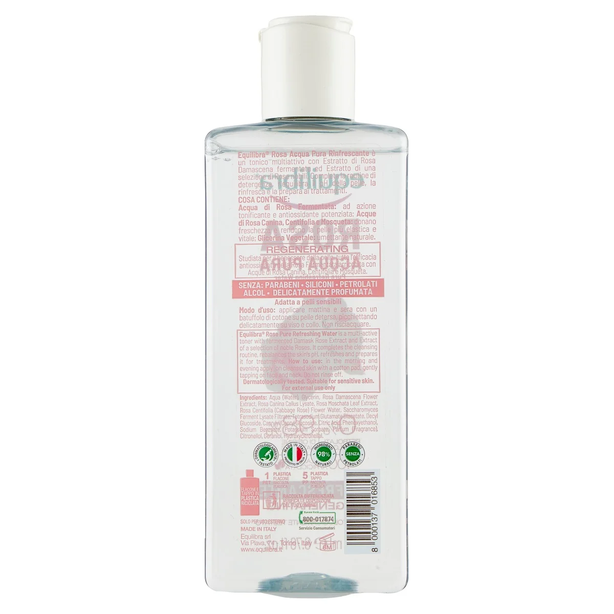 Equilibra Rosa Acqua Pura Tonificante 200 Ml Tonico Multiattivo