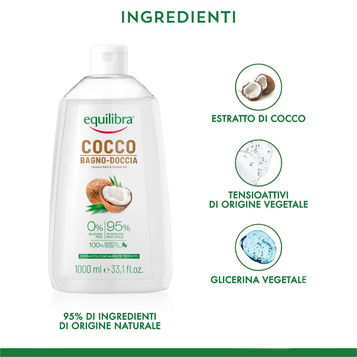 Equilibra Cocco Bagno Doccia 1L Dermatologicamente Testato