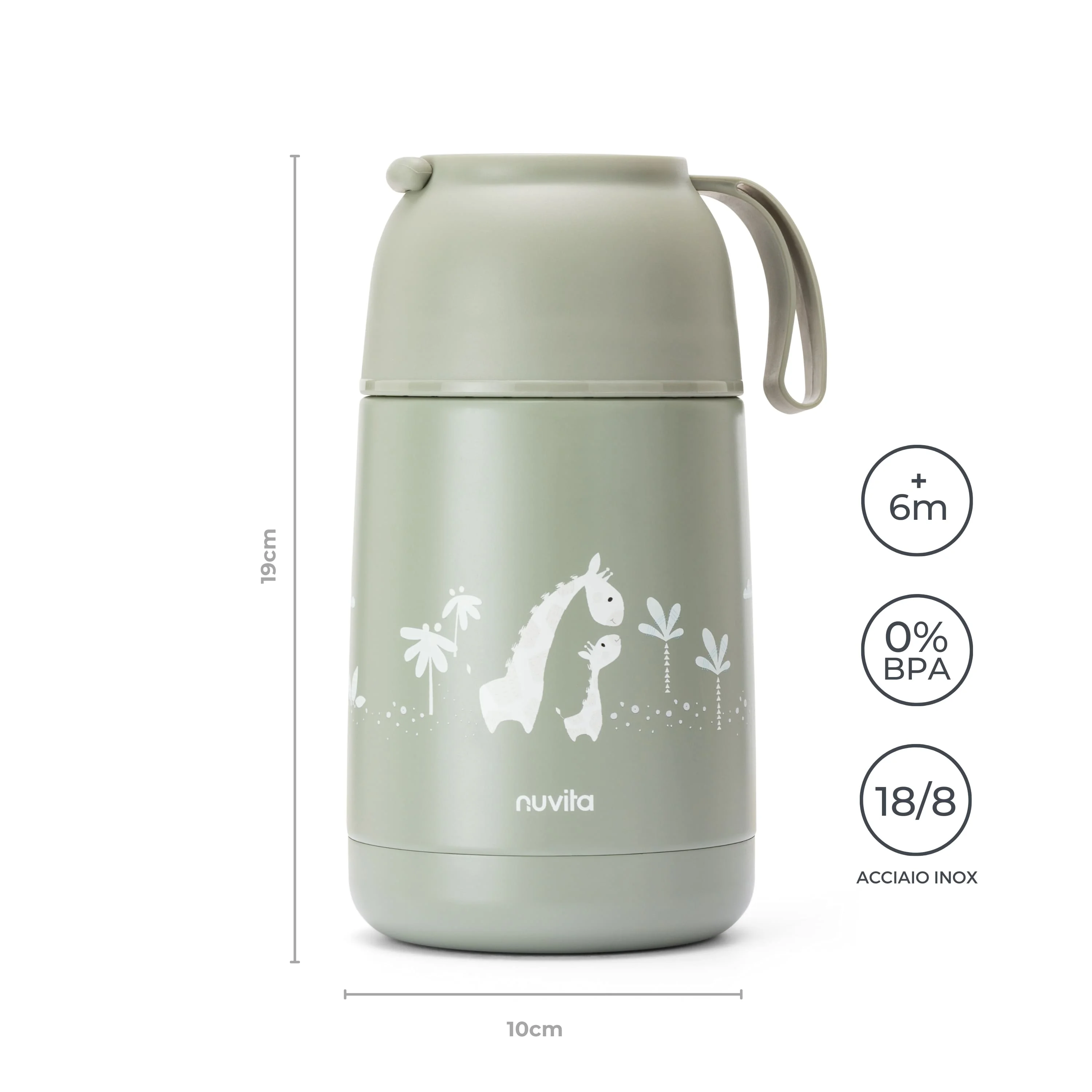 Sage Green Contenitore Termico con Manico in Silicone per Cibi Liquidi e Solidi 620 ml Contenitore Isotermico